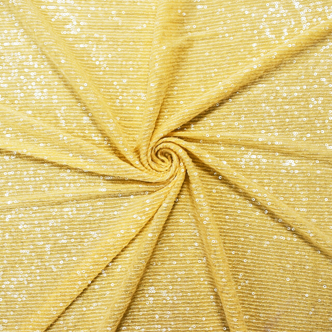 Yellow Nylon Blend Sequined Stretch Spandex Mesh Knit Fabric By the Yard